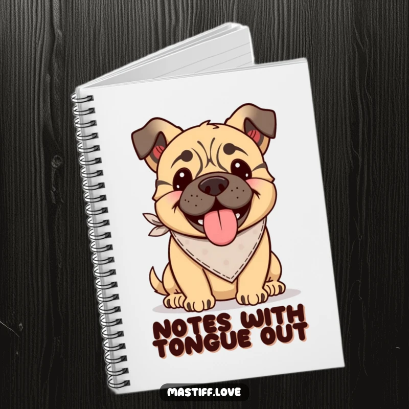 Funny Kawaii Mastiff Notebook: A notebook featuring a happy mastiff wearing a bandana, tongue lolling out.