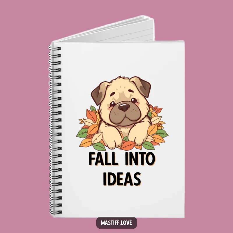 Funny Kawaii Mastiff Leaf Pile Notebook, Journal Autumn Fun Gift