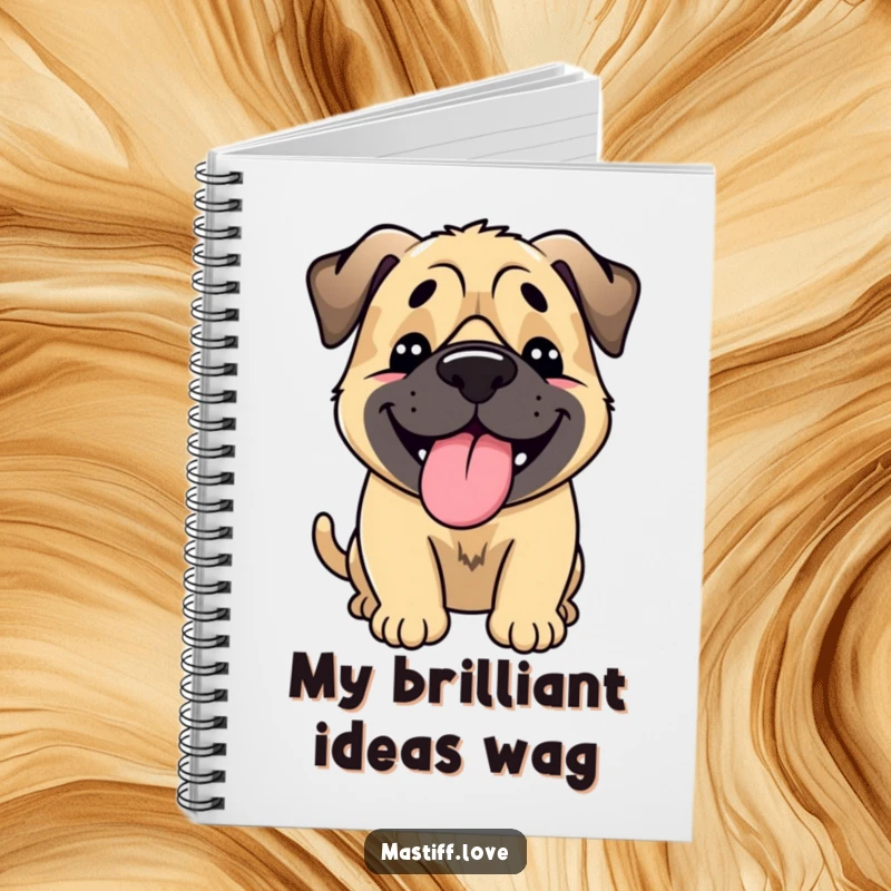 Funny Happy Mastiff Notebook: A mastiff expresses pure happiness with a full-body wag and lolling tongue, depicted on this fun journal.