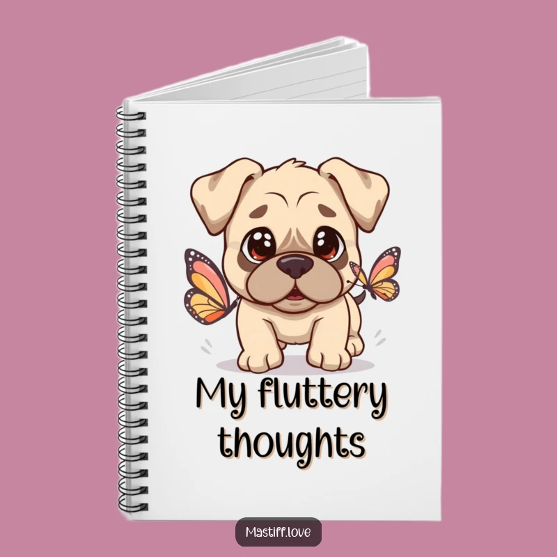 Kawaii Mastiff Butterfly Notebook: Innocent Dog Chasing Butterfly, Journal Your Sweet Thoughts
