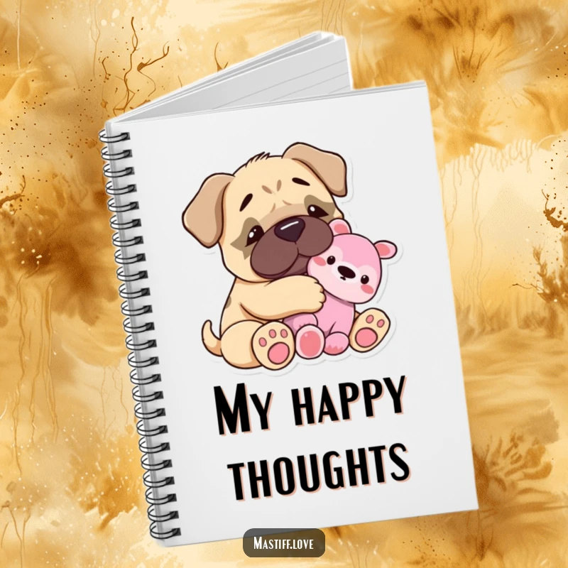 Funny Notebook: A tiny mastiff happily snuggles a plush toy, inspiring cozy journaling. A heartwarming notebook for capturing thoughts.