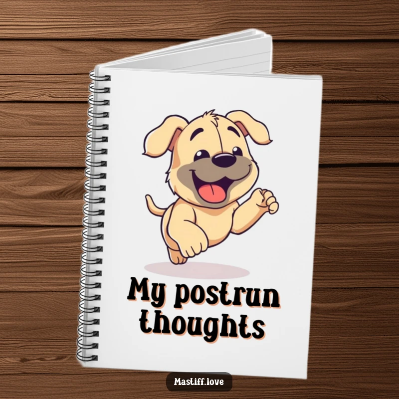 Funny Mastiff Notebook cover features a happy mastiff panting after a run, inspiring fun and creative writing.