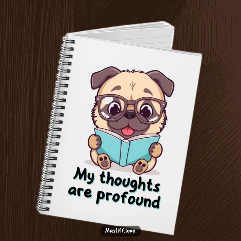Funny Mastiff Notebook: A delighted dog with spectacles reads, inspiring witty notes and creative writing.