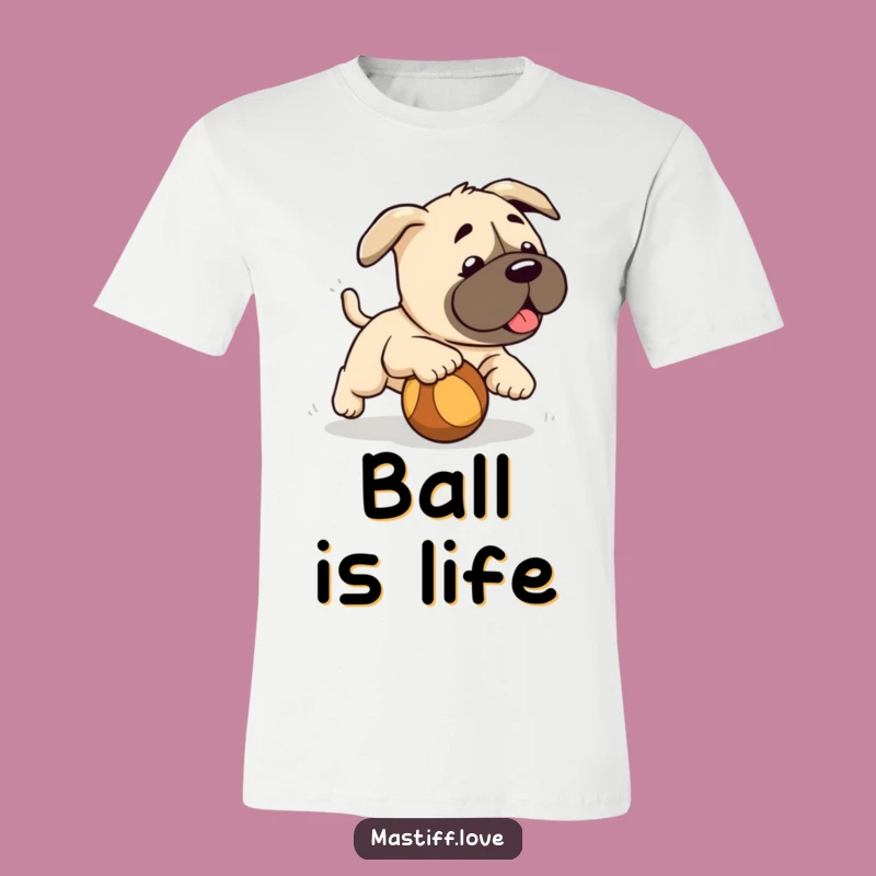 Funny Mastiff Puppy Ball Chasing T-Shirt: Cute Cartoon Pup Tee for Playful Pups
