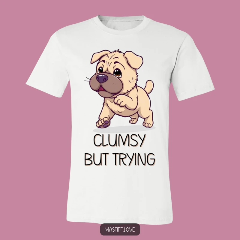 Clumsy Kawaii Mastiff Hop Tee: Endearing Dog Trying to Hop, Funny Gift