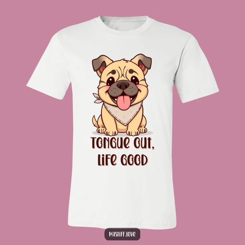 Funny Kawaii Mastiff Bandana T-Shirt: Tongue Lolling, Hilarious Dog Apparel