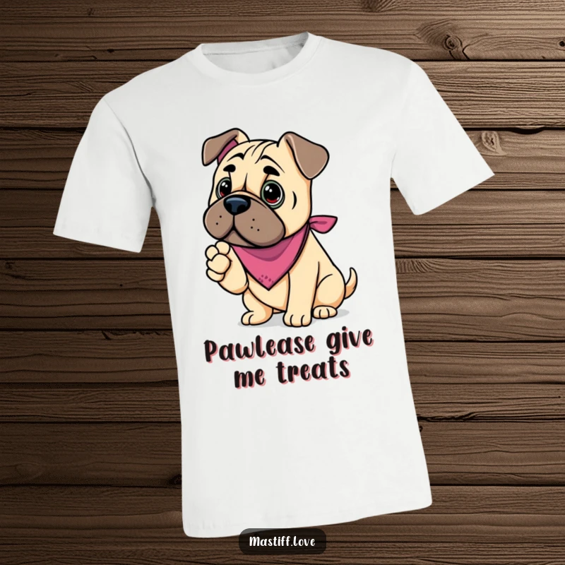 Funny kawaii mastiff t-shirt, a stylish dog in a bandana offering its paw, ready for a handshake.