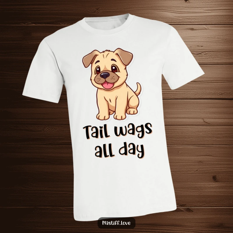 Funny Kawaii Mastiff Puppy T-Shirt: Cute mastiff puppy with floppy ears and a wagging tail, showcasing pure joy.