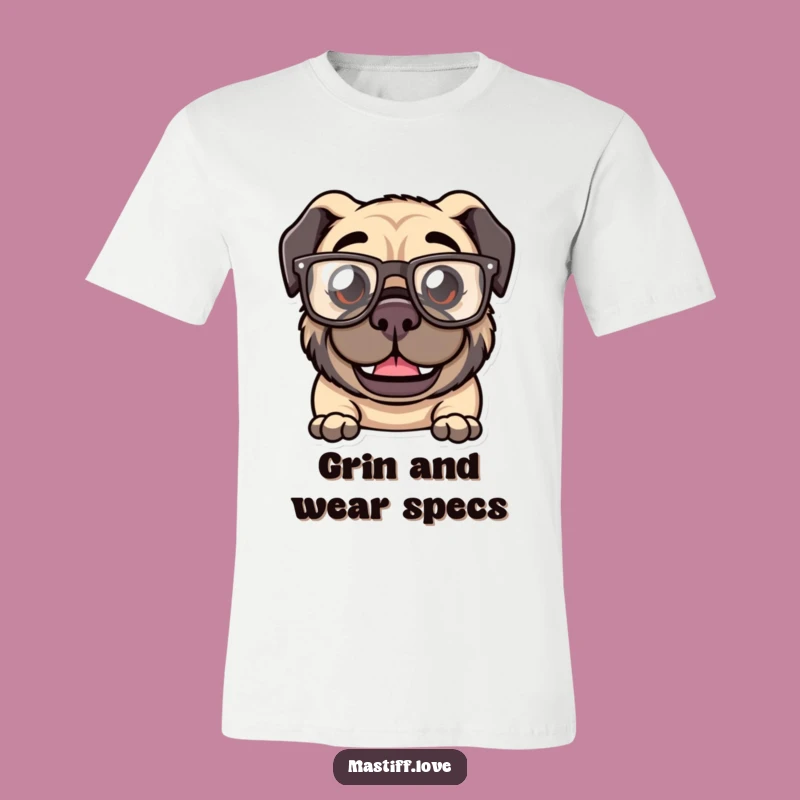 Funny Kawaii Mastiff Glasses T-Shirt: Goofy Grin, Hilarious Dog Apparel