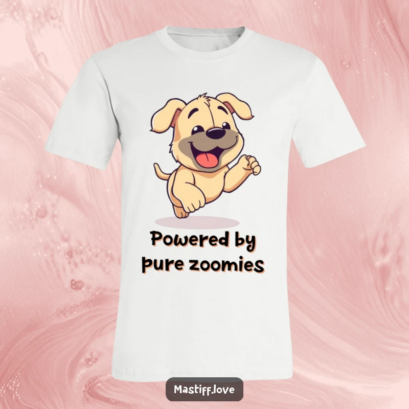 Funny Mastiff T-Shirt depicting a happy mastiff energetically panting after a fun run, embodying the spirit of playful exertion.