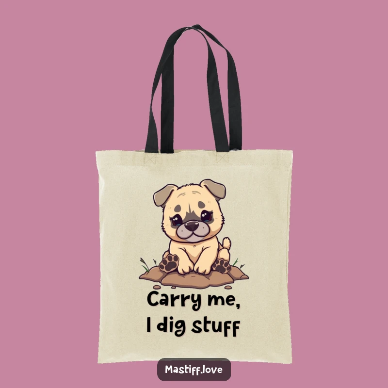 Funny Mastiff Digging Tote Bag - Carry Your Laughs with Cute Paw Prints
