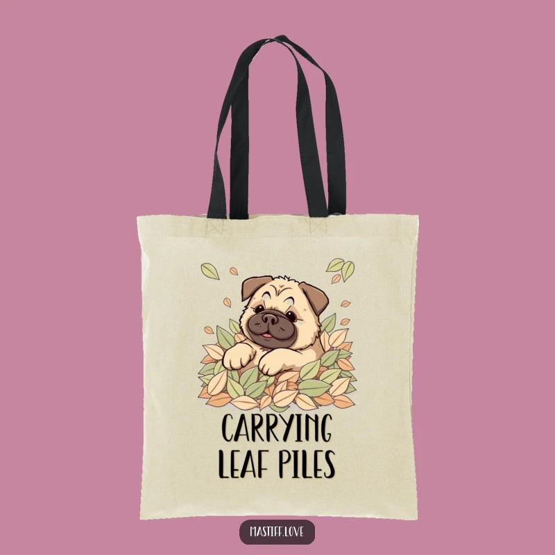 Happy Kawaii Mastiff Leaves Tote: Rolling Dog Fun, Stylish Autumn Gift Bag
