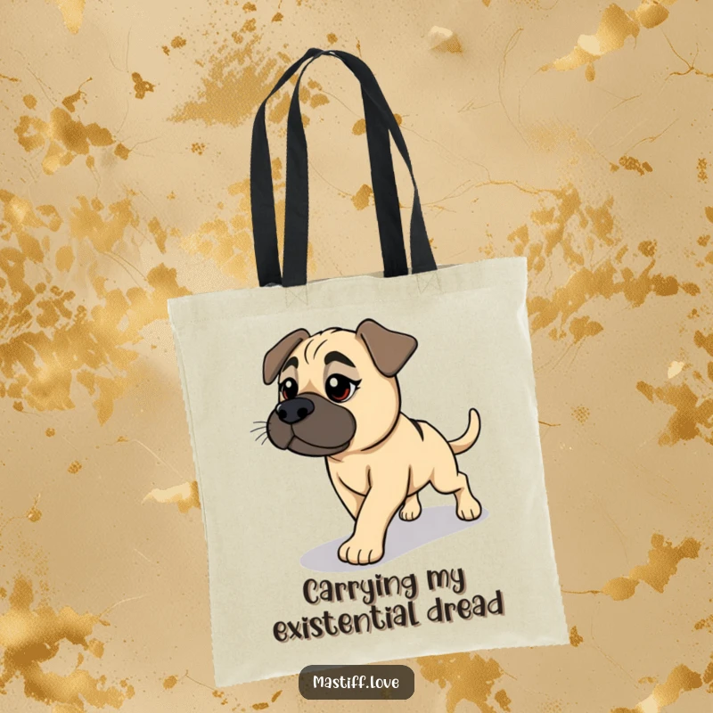Funny Mastiff Tote Bag: A determined dog comically chases its shadow, showcasing a friendly and slightly obsessive personality.