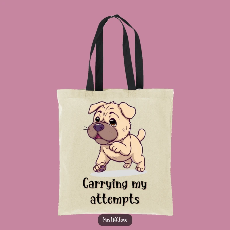 Clumsy Kawaii Mastiff Hop Tote: Endearing Dog Trying to Hop, Funny Shopping Bag