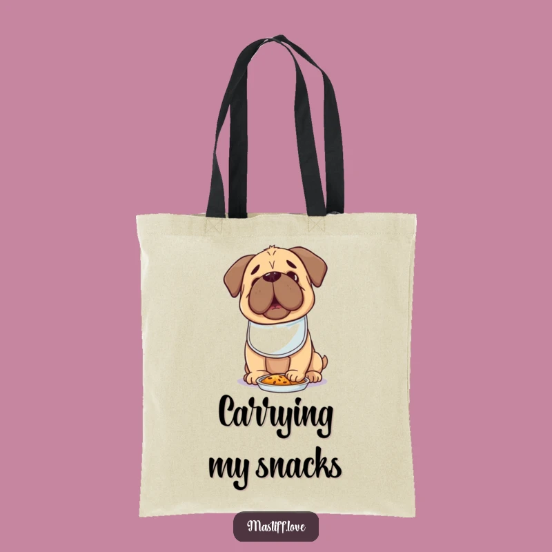 Hungry Kawaii Mastiff Tote: Tiny Bib Dog Eager for Food, Stylish Funny Gift Bag