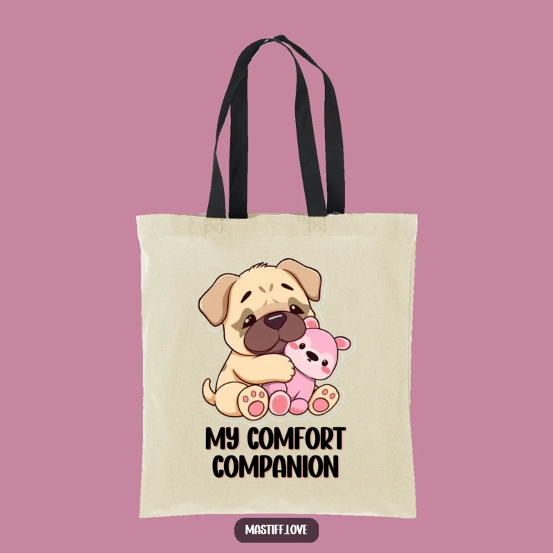 Funny Mastiff Snuggle Tote Bag: Carry Your Comfort, Featuring a Tiny Hugging Pup - A Stylish Funny Gift!